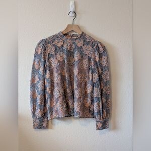 Vintage LOFT Floral Lace Blouse - Blue and Peach XS
